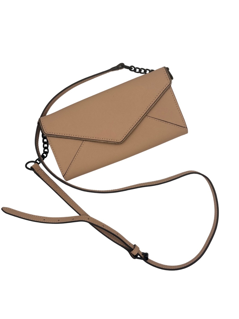 Rebecca Minkoff Cleo Wallet on a Chain Stone Saffiano Leather Crossbody WOC